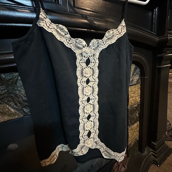 august silk Tops - august silk Black Camisole with Cream Lace Trim